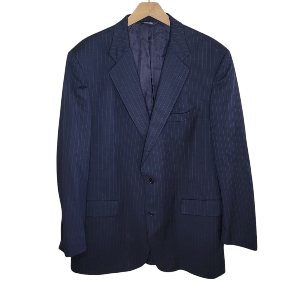 Brooks Brothers | Dark Navy Pinstripe 100% Wool Blazer Size 46 Long
